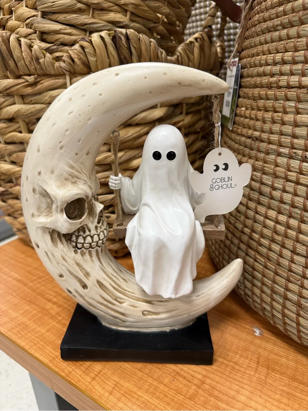 Goblin & Ghoul White Ghost on Crescent Moon Figurine